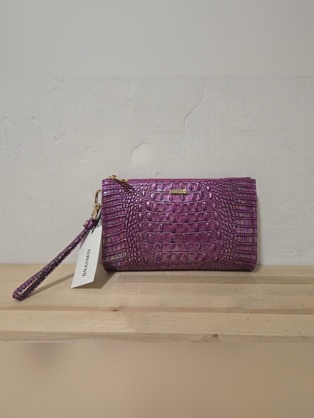 Brahmin Hyacinth Mini Melboune Daisy Embossed Leather Wristlet